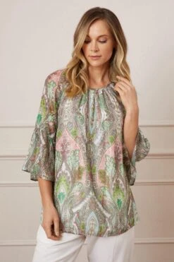 Wallis Paisley Glitter Stripe Flute Sleeve Shell Top