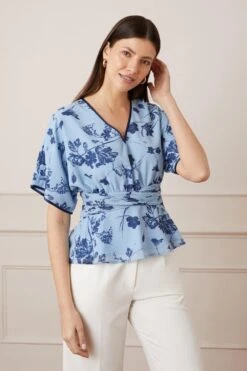 Wallis Floral Contrast Wrap Waist Blouse