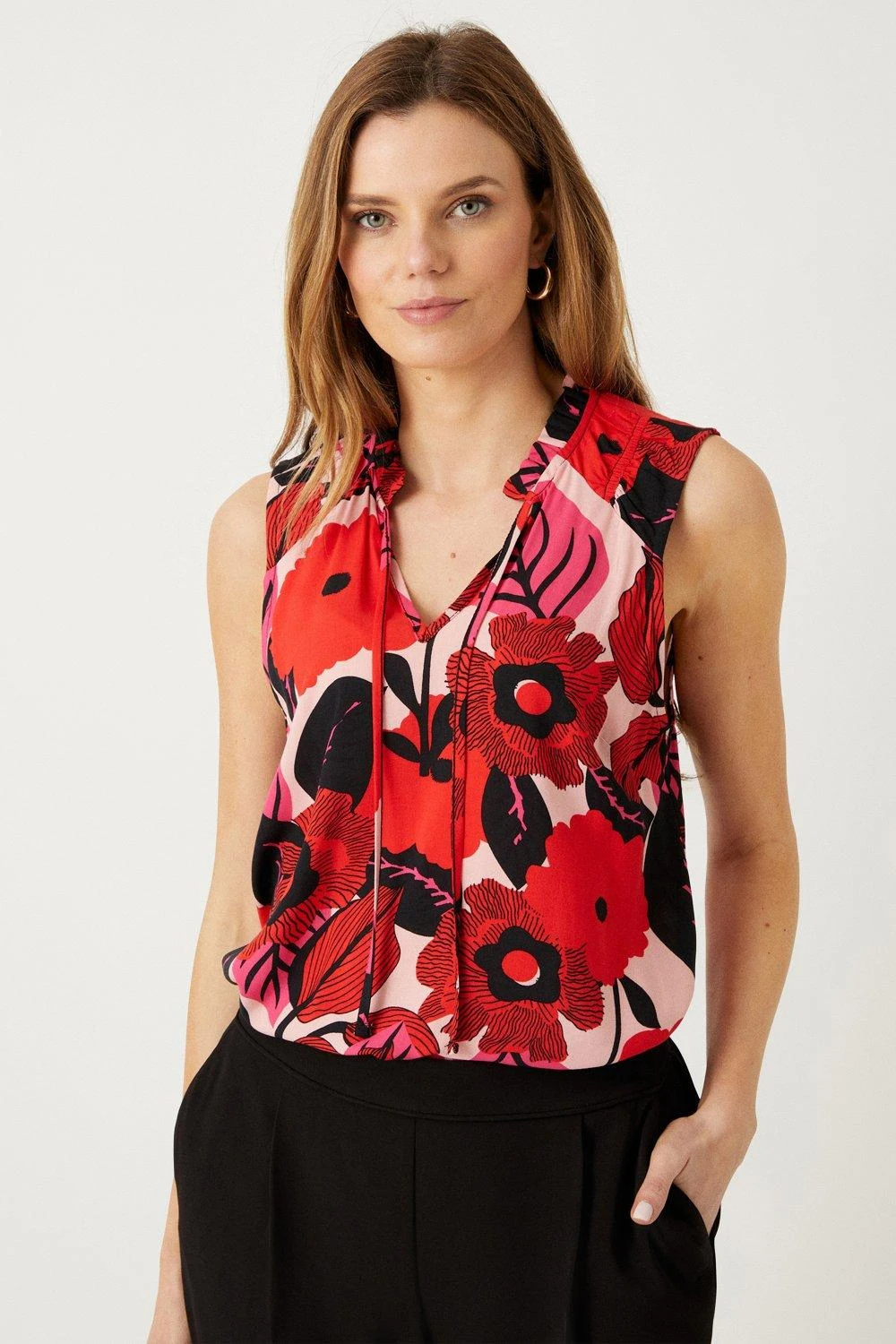 Wallis Red Floral Sleeveless Shell Top