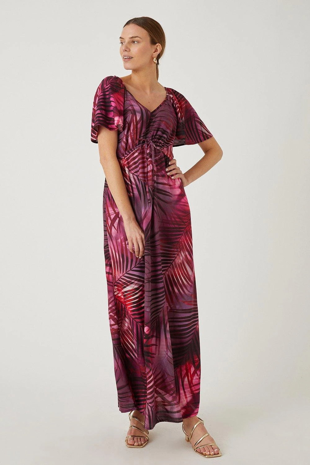 Wallis Red Tropical Angel Sleeve Printed Maxi