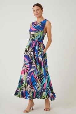 Wallis Tropical Belted Tiered Maxi Dress