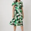 Wallis Green Leaf Print Tea Midi Dress