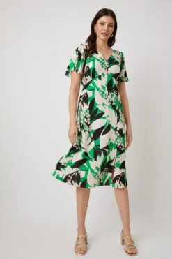 Wallis Green Leaf Print Tea Midi Dress