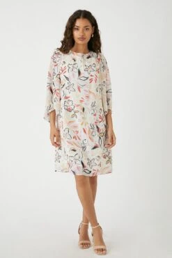 Wallis Petite Abstract Printed Flute Sleeve Shift Dress
