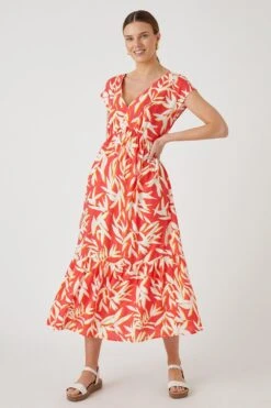 Wallis Pink Leaf Print Smock Midi Dress