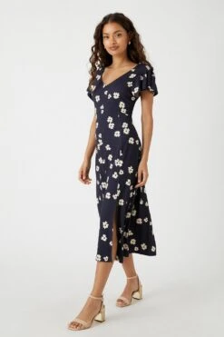 Wallis Petite Navy Floral Jersey Midi Dress