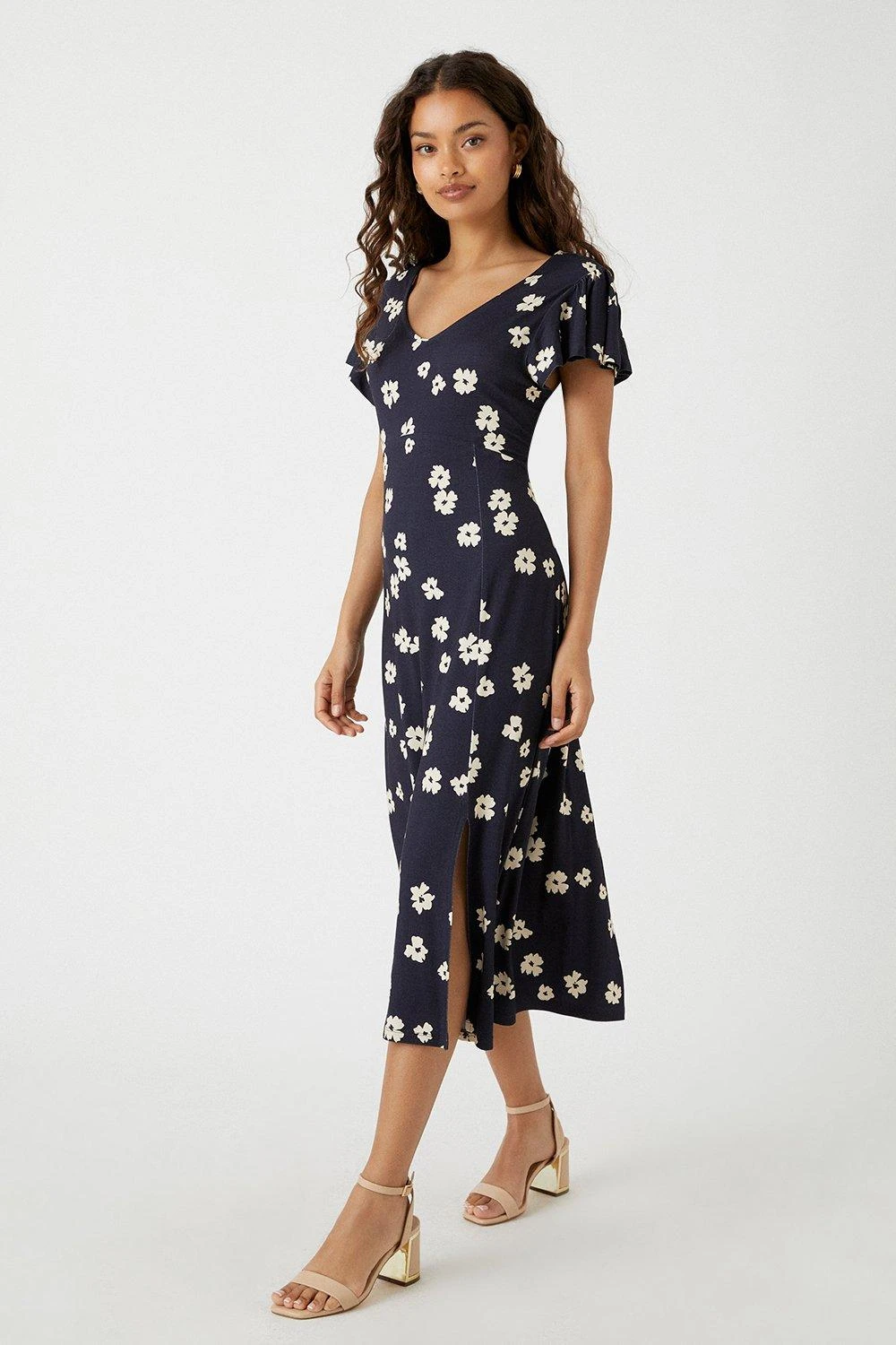 Wallis Petite Navy Floral Jersey Midi Dress