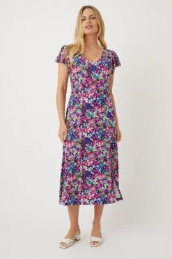 Wallis Petite Pink Floral Jersey Midi Dress