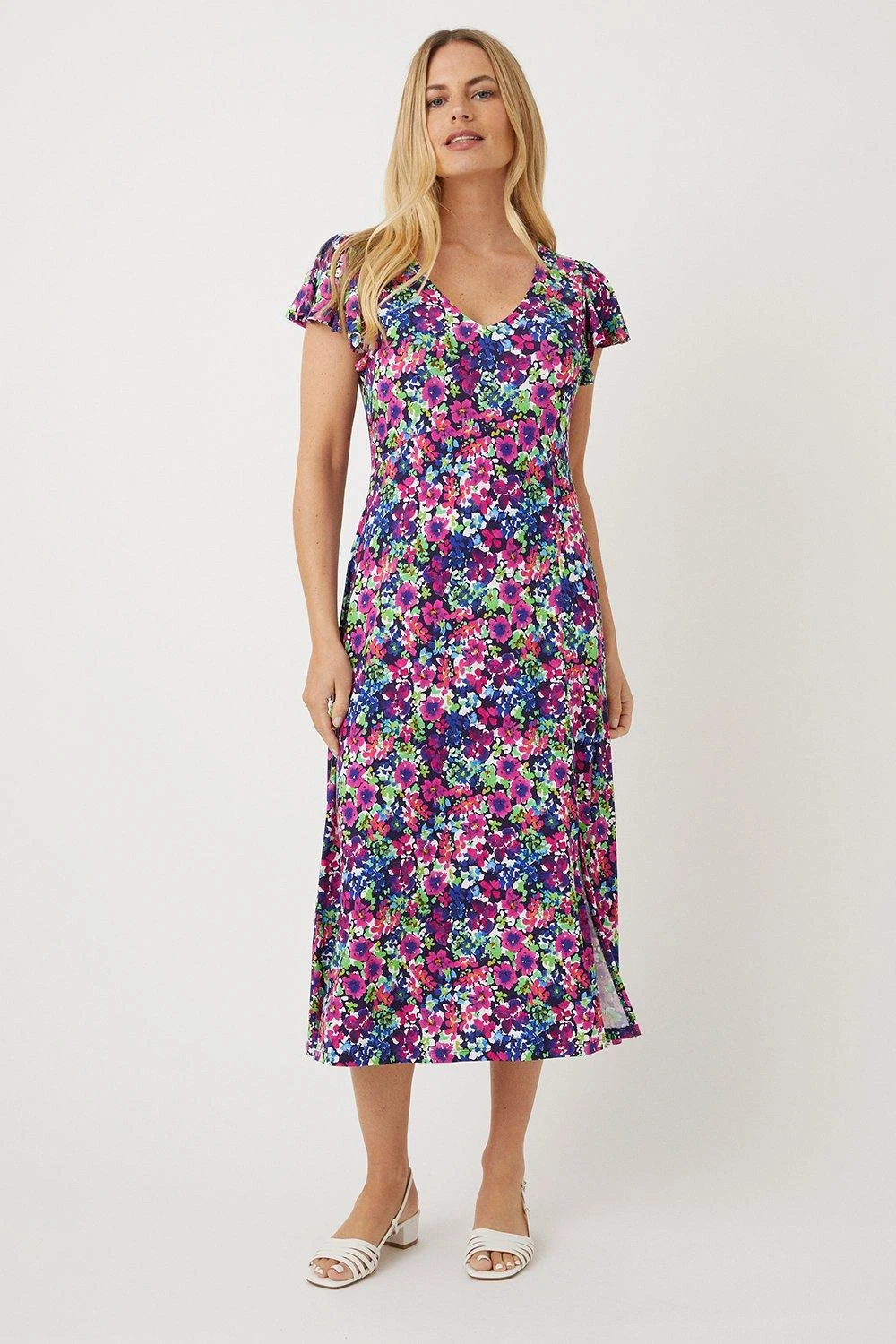 Wallis Petite Pink Floral Jersey Midi Dress