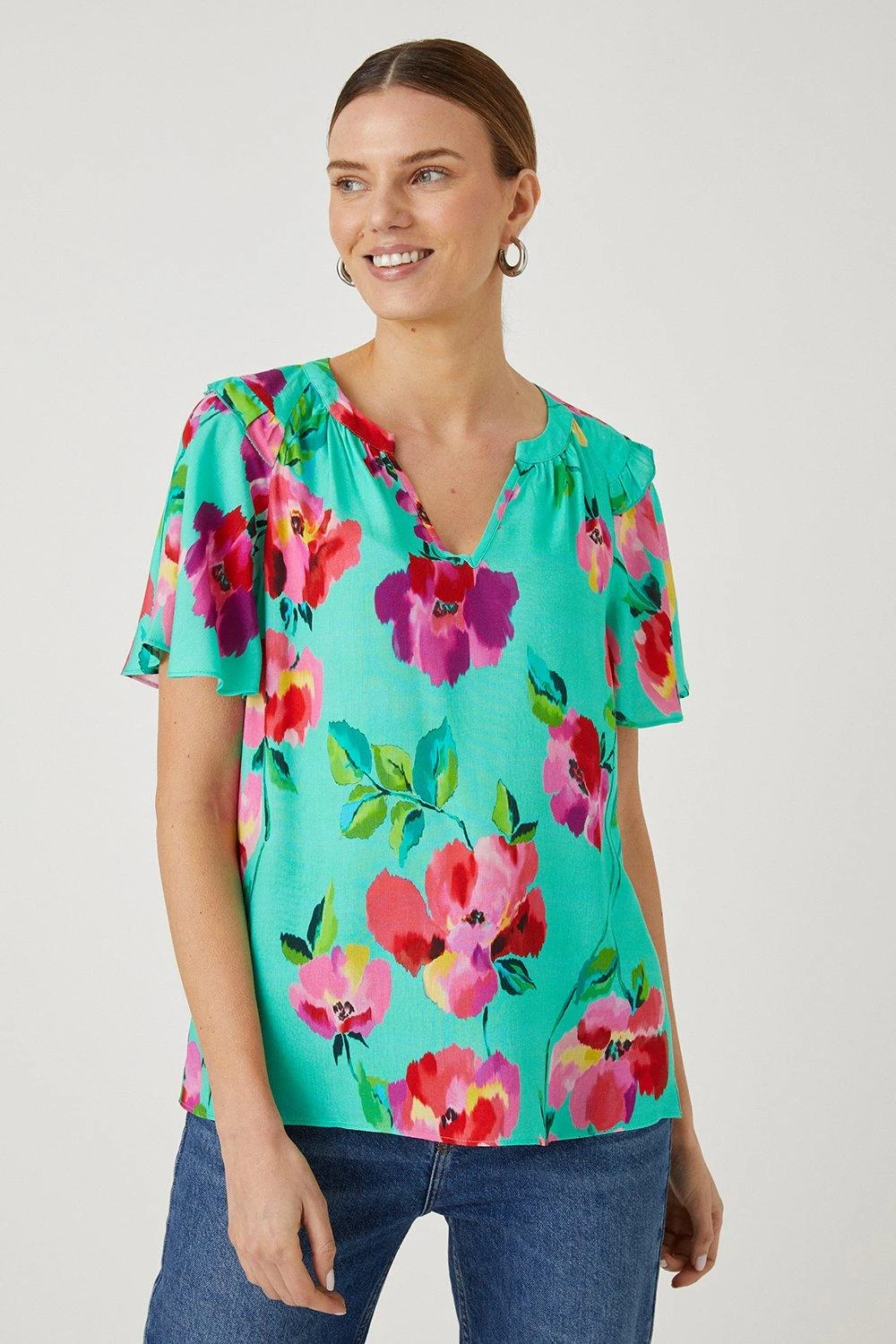 Wallis Garden Floral Ruffle Detail Top