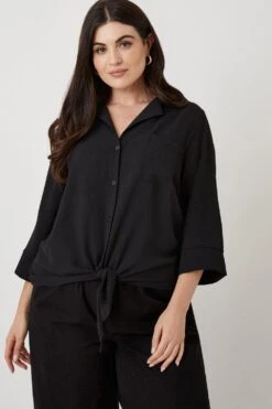 Wallis Curve Tie Front Pocket Detail Shirt