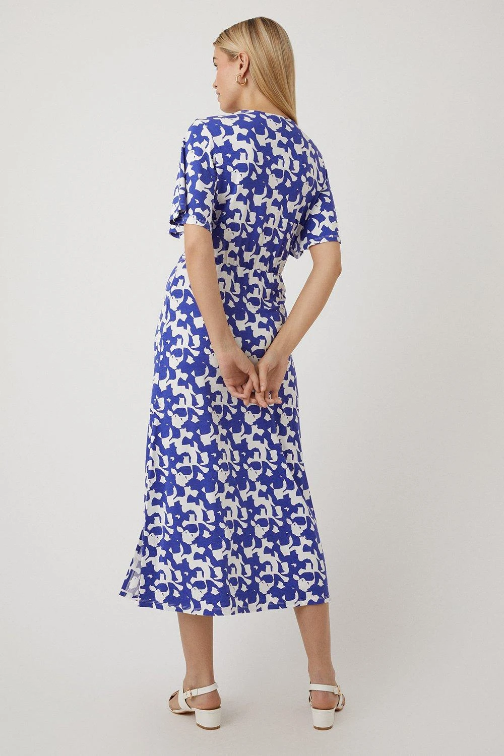 Wallis Blue Abstract Angel Sleeve Jersey Midi Dress - Image 3