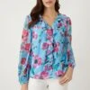 Wallis Blue Floral Ruffle Front Blouse