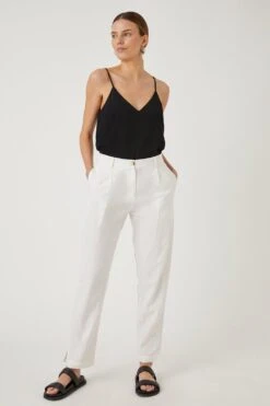 Wallis White Tapered Linen Look Trousers