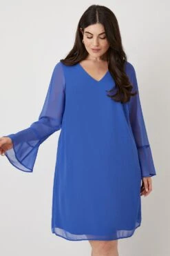 Wallis Curve Blue Flute Sleeve Shift Dress