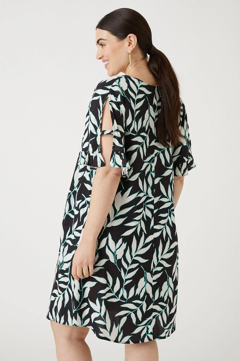 Wallis Curve Black Leaf Print Shift - Image 3