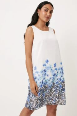 Wallis Petite Blue Floral Animal Border Shift Dress