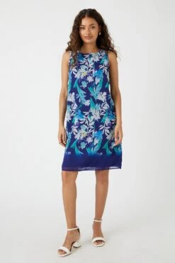 Wallis Petite Blue Floral Border Shift Dress