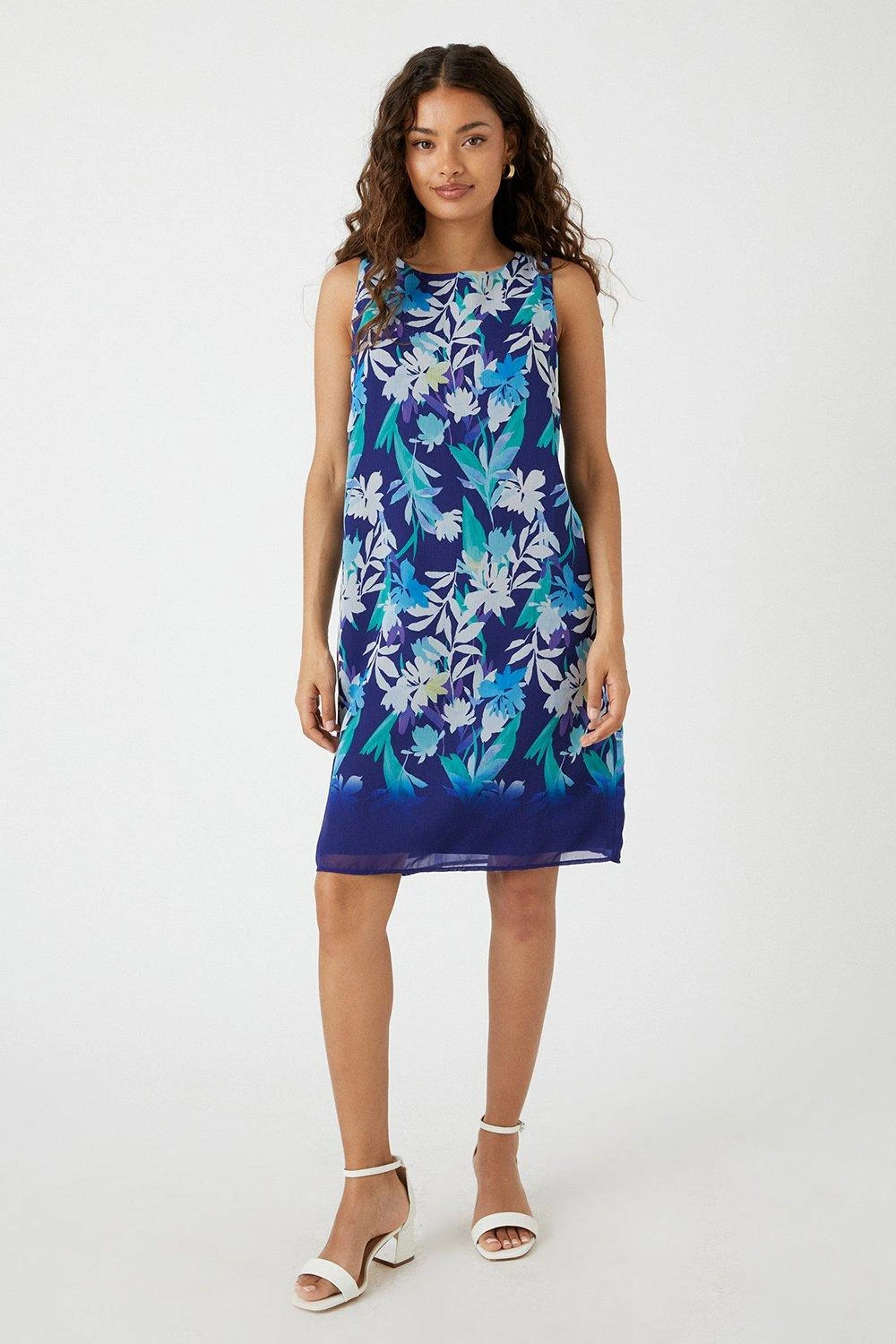 Wallis Petite Blue Floral Border Shift Dress
