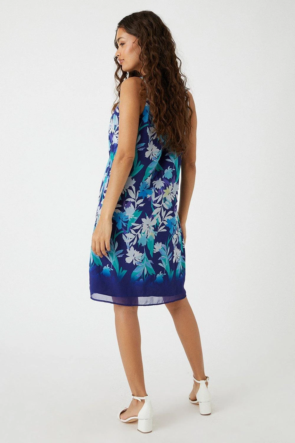 Wallis Petite Blue Floral Border Shift Dress - Image 3