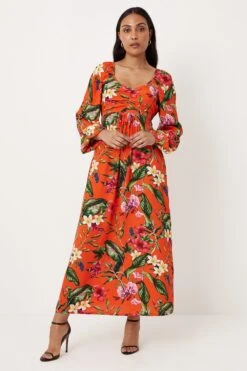 Wallis Petite Orange Floral Sweetheart Dress