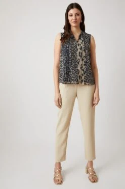 Wallis Petite Leopard Sleeveless Tie Neck Top