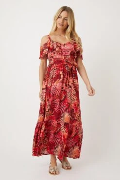 Wallis Petite Coral Palm Sundress