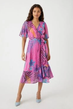 Wallis Petite Pink Floral Midi Wrap Dress