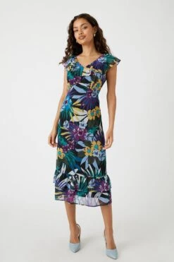 Wallis Petite Palm Ruffle Midi Dress