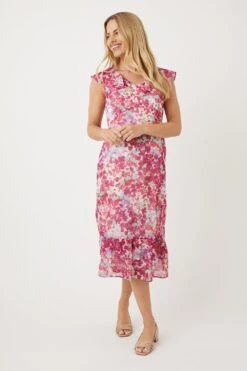 Wallis Petite Pink Abstract Ruffle Midi Dress
