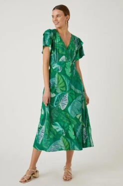 Wallis Tall Green Palm Midi Dress
