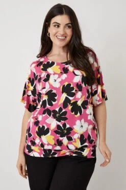 Wallis Curve Pink Floral Print Bubble Hem Top