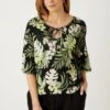 Wallis Black Tropical Bubble Hem Top