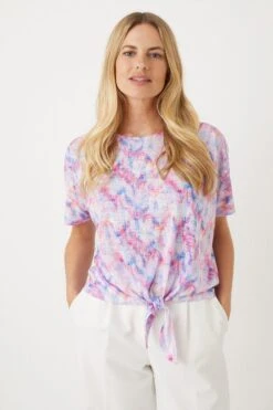Wallis Petite Pink Ombre Tie Front Top With Diamante Detail