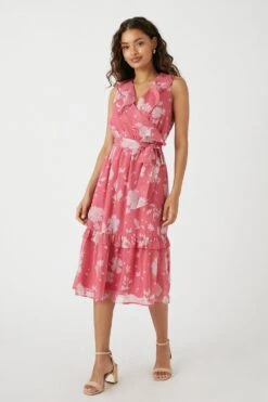 Wallis Petite Pink Floral Ruffle Midi Dress