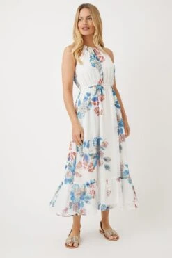 Wallis Petite Ivory Floral Halterneck Midi Dress