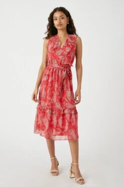Wallis Petite Red Paisley Ruffle Midi Dress