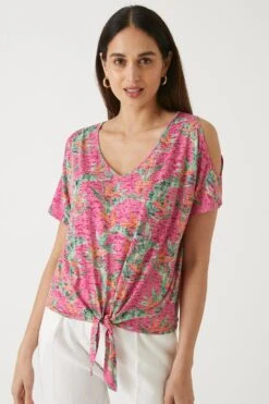 Wallis Pink Tropical Cold Shoulder Jersey Top