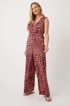 Wallis Petite Coral Animal Jumpsuit