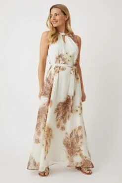 Wallis Petite Feather Print Tie Waist Maxi Dress