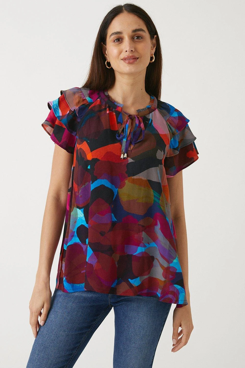 Wallis Tall Pink Abstract Ruffle Top - Image 2