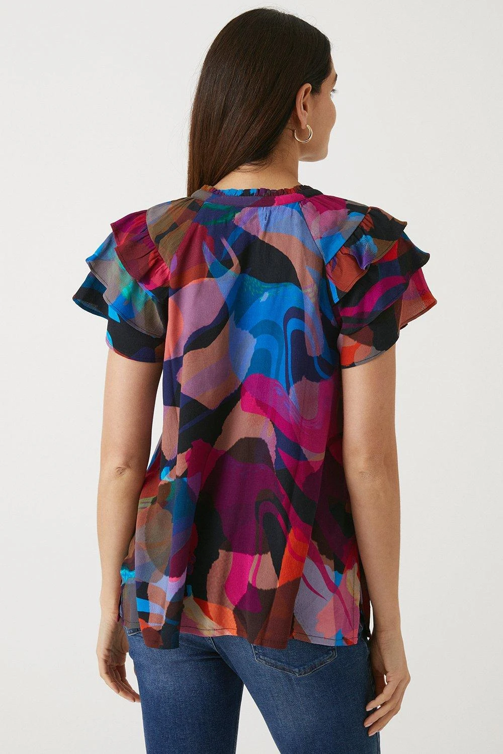 Wallis Tall Pink Abstract Ruffle Top - Image 3
