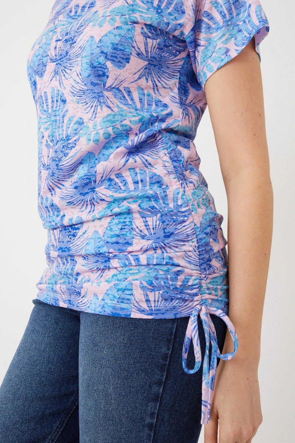 Wallis Blue Palm Ruched Side Detail Jersey Top - Image 2