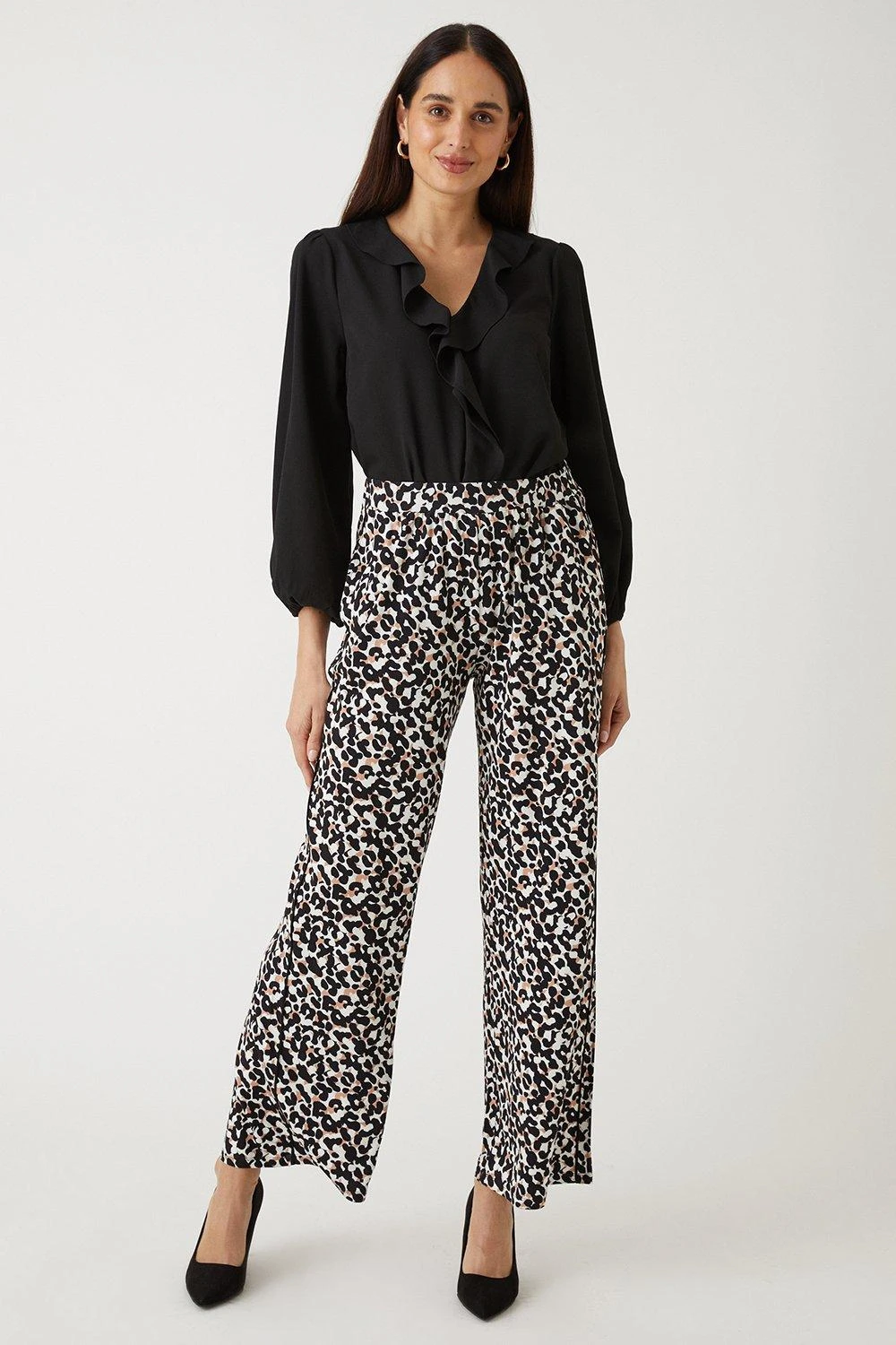 Wallis Wide Leg Animal Jersey Trousers