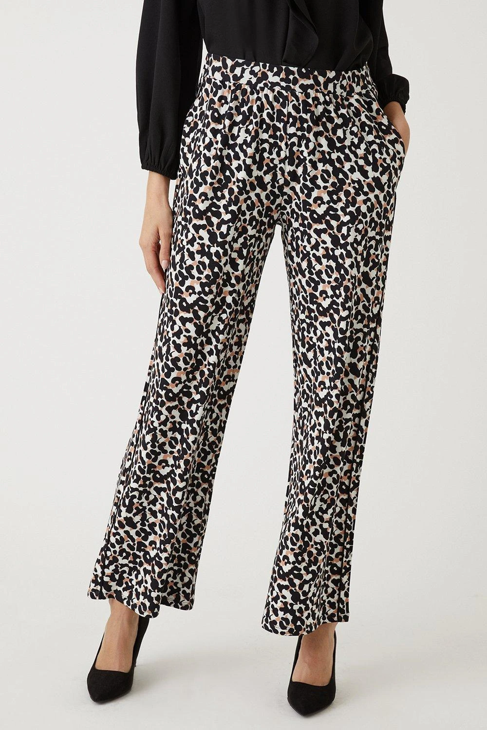 Wallis Wide Leg Animal Jersey Trousers - Image 2