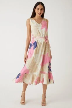 Wallis Multi Floral Satin Ruffle Hem Midi Dress