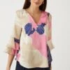 Wallis Multi Floral Satin Flute Sleeve Shell Top