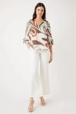 Wallis Multi Geo Satin Flute Sleeve Shell Top