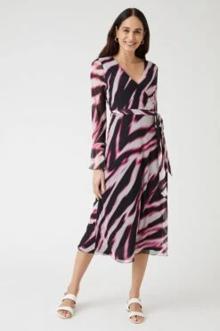 Wallis Pink Abstract Belted Wrap Midi Dress