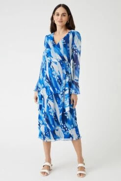 Wallis Blue Abstract Belted Wrap Midi Dress